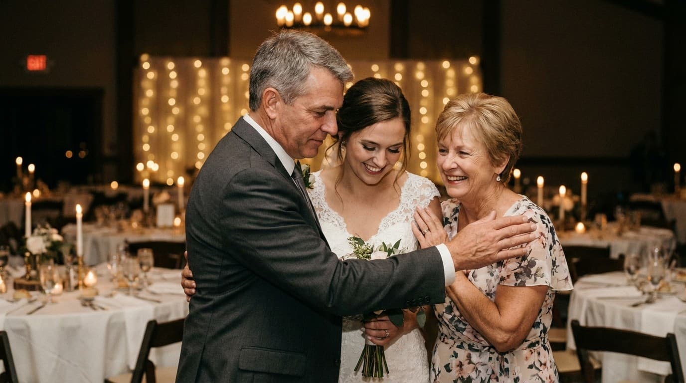 Guests listening to a father of the bride speech at the reception