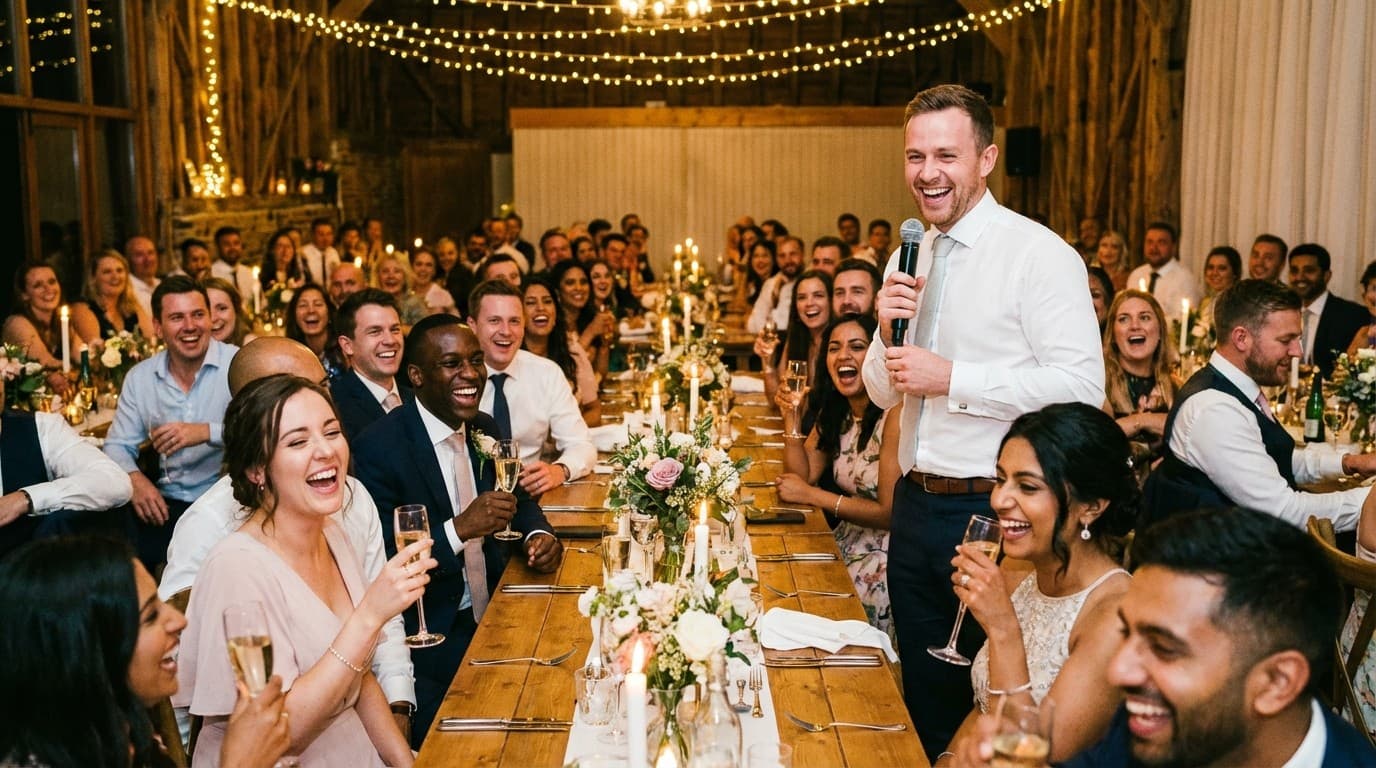 Best man making a funny speech at a wedding reception